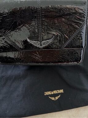 Zadig & Voltaire Black Patent Leather Wing-Detail Clutch